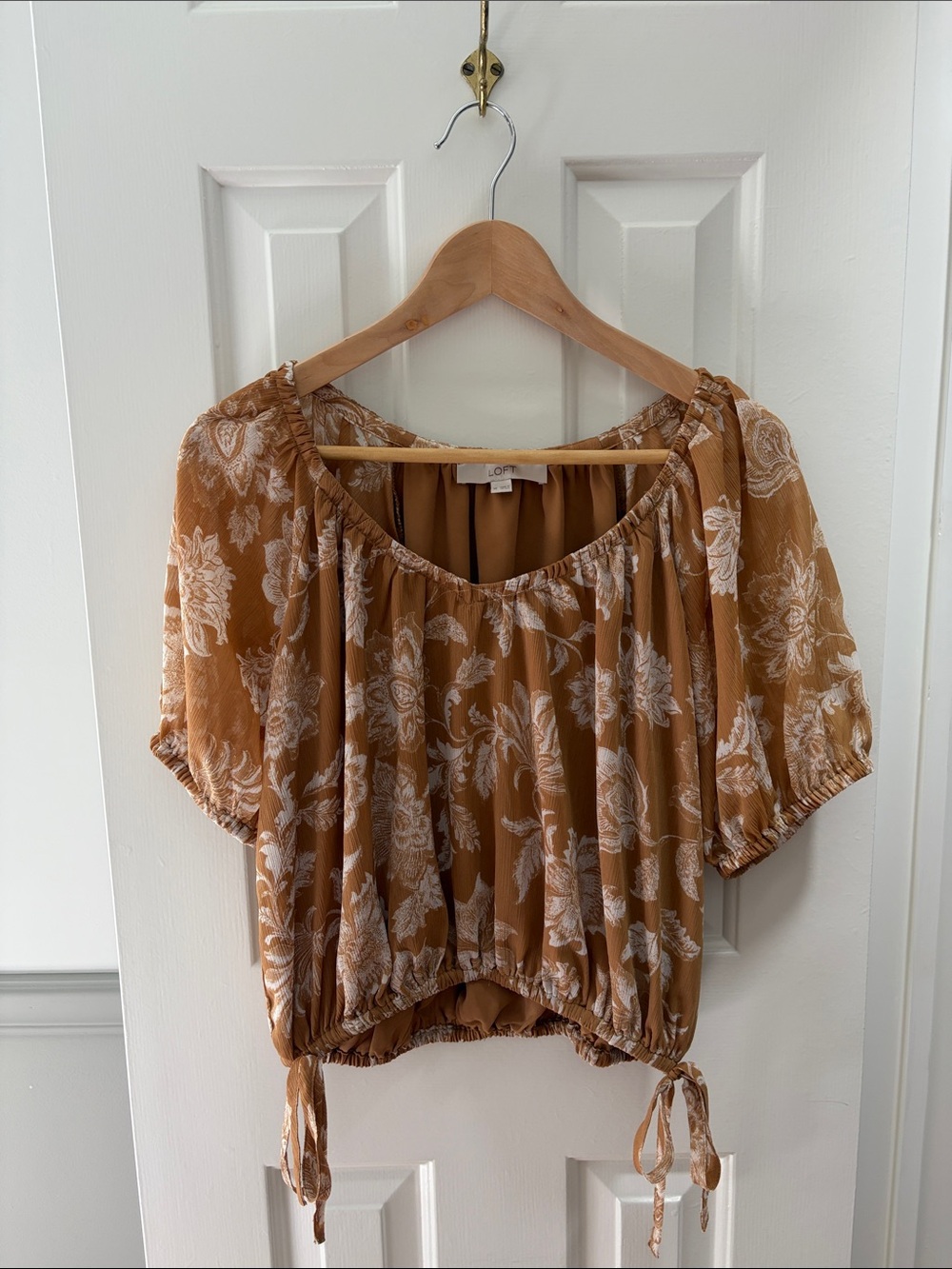 LOFT Caramel Floral Drawstring Crop Top